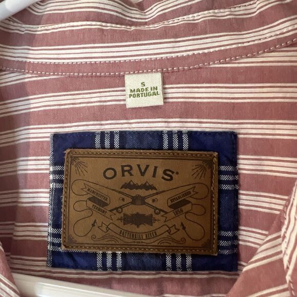 Orvis Women’s Small Dusty Rose Striped Shirt Leather Trim Long Sleeve Button Up - Picture 2 of 15